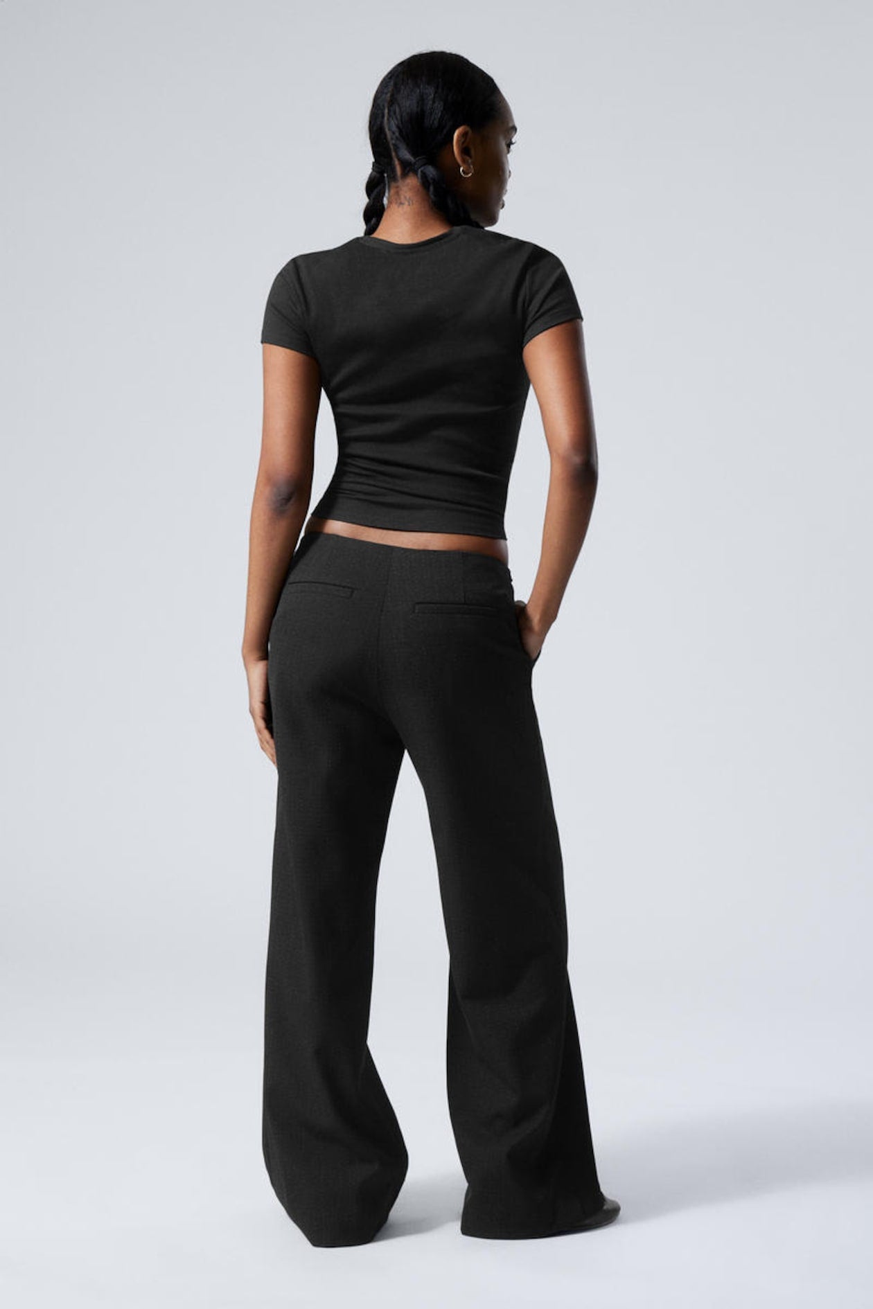 Cut Off Waistband Trousers Black Pins