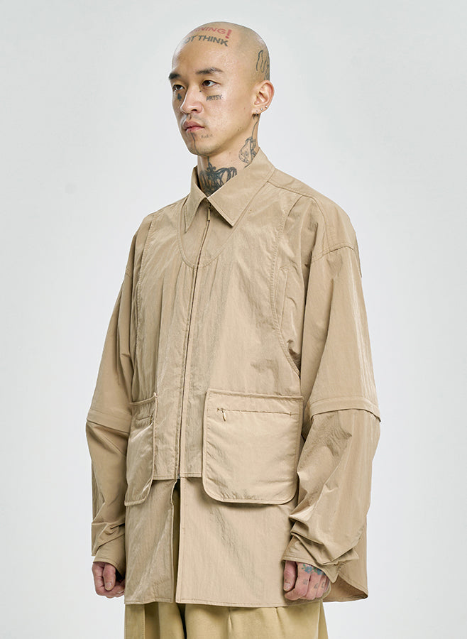 Layered Vest Nylon Shirt Beige