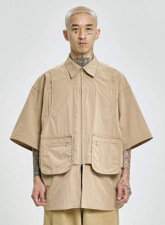 Layered Vest Nylon Shirt Beige