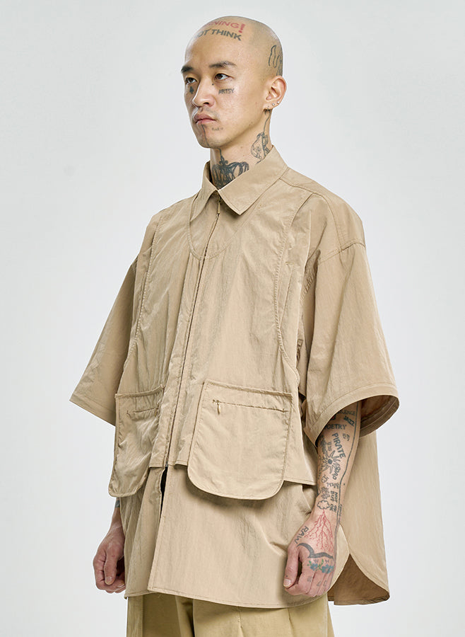 Layered Vest Nylon Shirt Beige