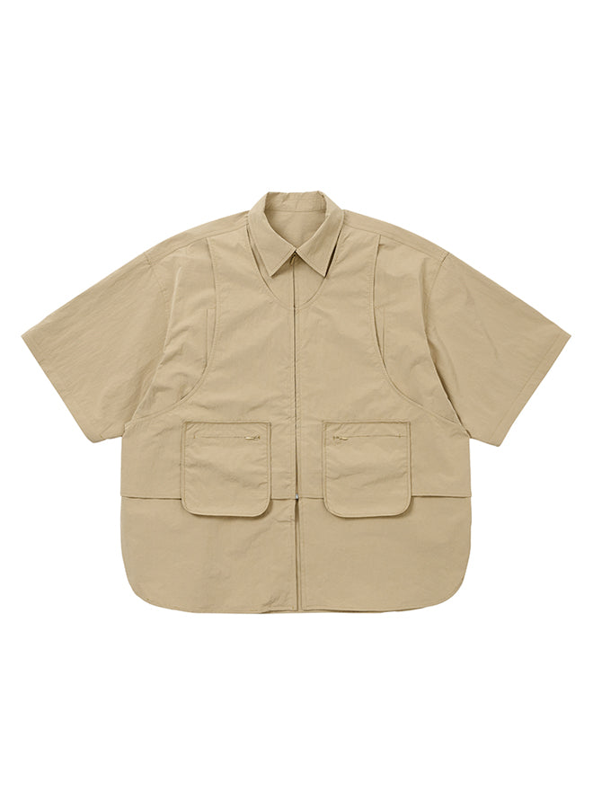 Layered Vest Nylon Shirt Beige