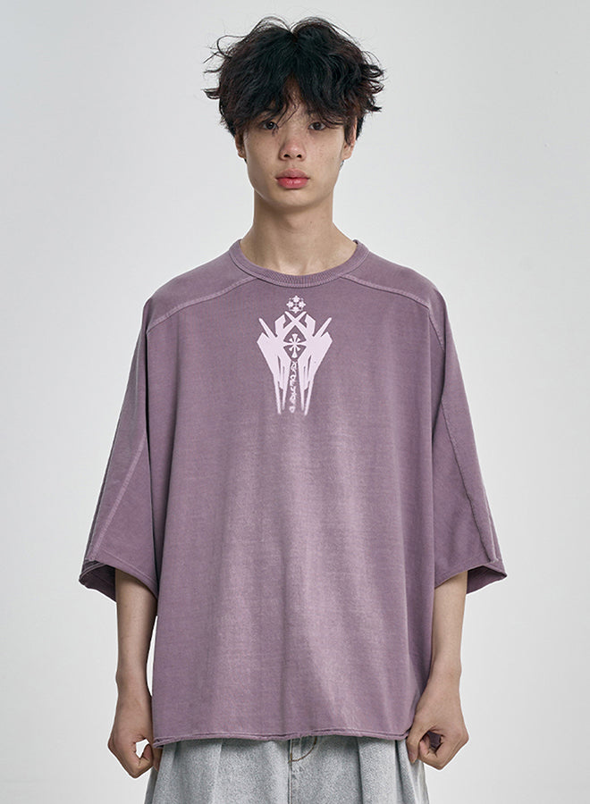 Cross Symbol Washed Raglan T-Shirt Pink