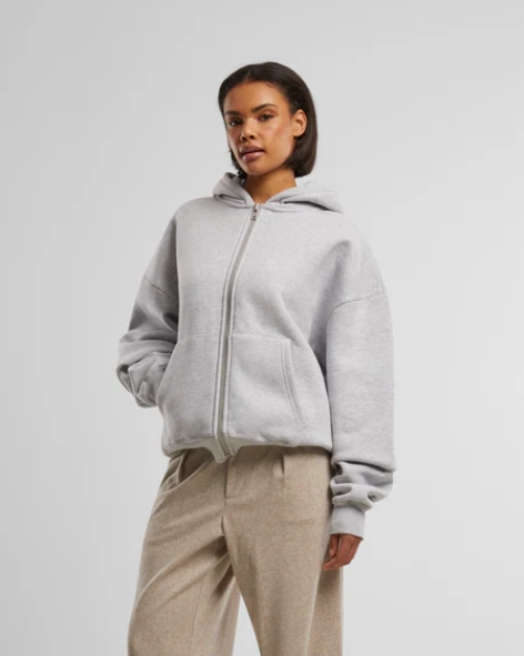 Oversized Zip Hoody Grey Melange