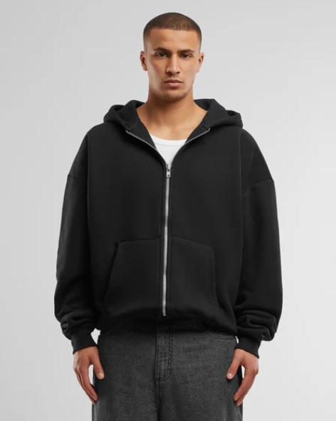 Oversized Zip Hoody Black